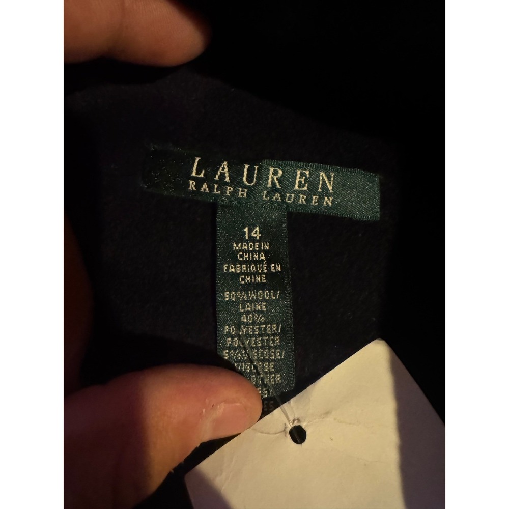Lauren Ralph Lauren Black Wool Blend Hooded Wrap Coat Leather Belt 14 NWT 26 - Picture 2 of 6